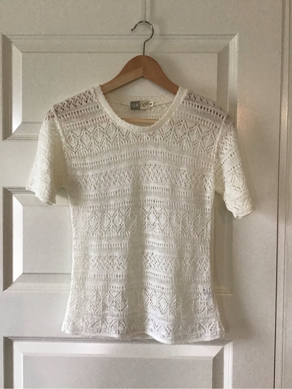 Staccato Cream Crochet Short-Sleeve Knit Top